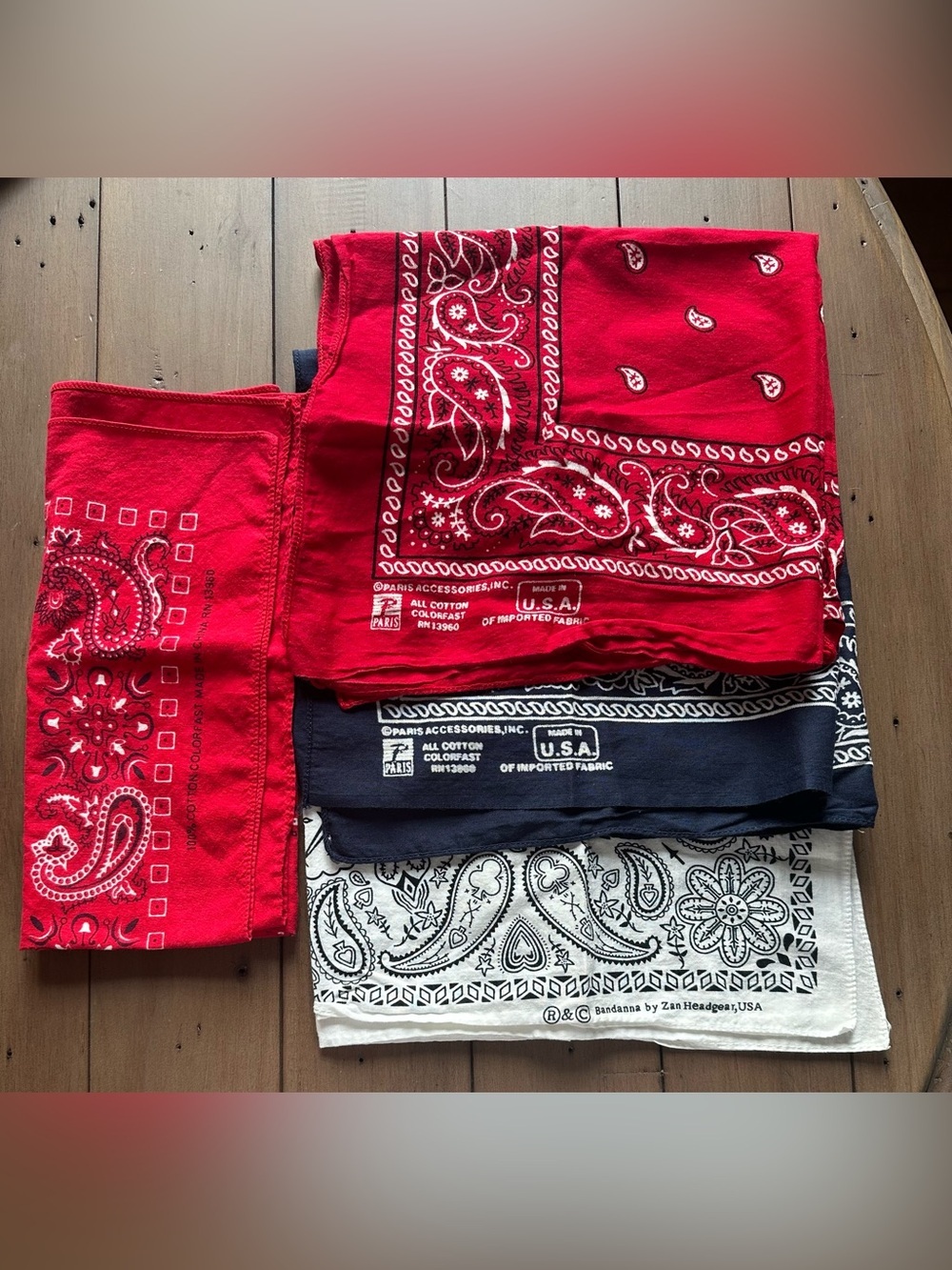 Vintage Bandana LOT OF 4 Paris Zan Headgear Colorfast USA Made Red White Blue